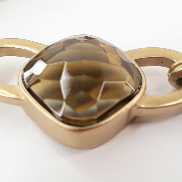 Anne Klein Vintage Mogul Heavy Brushed Satin Gold Tone Lucite Jewels Necklace - Picture 6 of 12